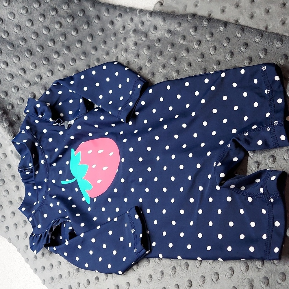 Carter’s Navy Blue Polka Dot Strawberry Summer Beach Rashguard 1 Piece Swimsuit